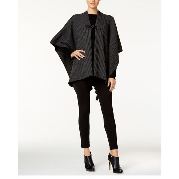 MICHAEL MICHAEL KORS Leather-Trim Poncho in charcoal size med / one size - Picture 1 of 15